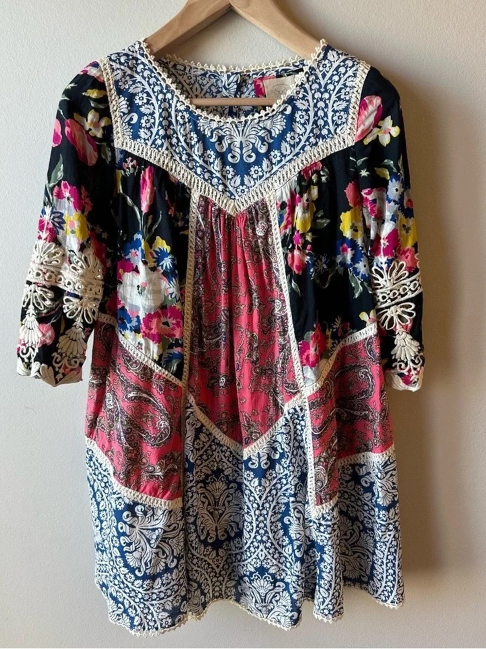 Boho Floral Patchwork Midi Dress – Multicolor